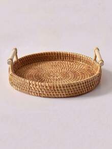Round Rattan Tray With Handle - Woven Rattan Decorative Storage Tray With Sturdy Base, Cute Rustic Design, Easy To Clean - Rattan Tray Suitable For Decor, Breakfast, Coffee Table, Fruit, Vegetables, Bread, Dining And Kitchen Use, Home Decor, Outdoor Picnic, Great For Weddings And Birthdays, Ladies Gifts - Multifärgad - Visa 1