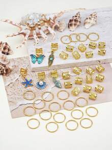 45pcs Baroque Style Ocean Elements Hair Accessories, Suitable For Summer Hairstyle Decoration, Suitable For Dance, Party, Music Festival And Other Occasions - Gold - View 5