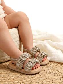 金色婴儿男女童软底凉鞋，夏季婴儿婚礼礼服平底鞋，新生儿学步鞋，幼儿学步鞋 - 香檳色 - 查看 3