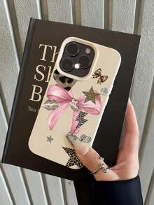 1pc White Leopard Print Star Bow Minimalist Full Coverage TPU Shockproof Phone Case Compatible With IPhone 17, 16, 15, 14, 13, 12, 11 Pro Max, Air, Series - Multicolor - View 3