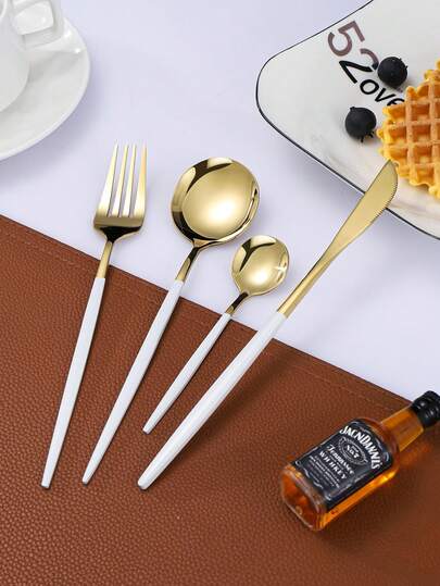 4件套不锈钢涂漆葡萄牙式手柄牛排刀叉勺餐具套装