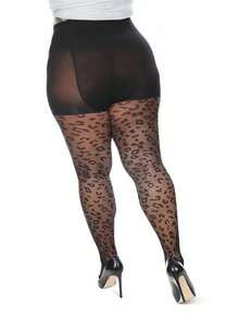 1 đôi tất bó sát gợi cảm họa tiết da báo dành cho nữ cỡ lớn - màu đen - Xem 3