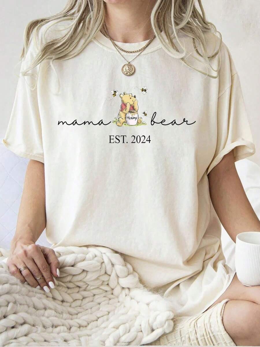 Including Disney Fashion Prints, Summer T-Shirts, Disneyland Prints, Suitable For Daily Wear, Easy To Wear In Summer, Micro-Elastic, Soft Round Neck Casual Daily Tops, Including Disney Fashion Prints, Round Neck Summer Sweatshirts, For Both Men And Women, Holiday Gifts. - 白色 - 查看 1