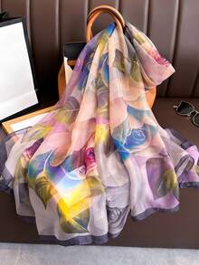 1pc Purple Chiffon Scarf For Women, Lightweight Versatile Shawl Wrap, Suitable For Spring Autumn Travel Sun Protection - Purple - View 3