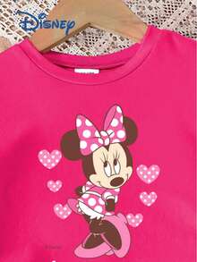 Disney Baby Girls' 2-Piece Set, Cute Printed T-Shirt And Shorts, Casual Children's Daily Basic Letter Print Knit Round Neck Short Sleeve Elastic Waist Pants, Outdoor Holiday Outfit - Hot Pink - View 3