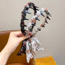 2件套春夏优雅蝴蝶结玫瑰花长丝带发箍，波点丝带马尾辫发箍，皇冠头箍，适合搭配连衣裙、日常服装，发饰配饰，波西米亚风发带 - 彩色 - 查看 8