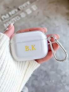 Customized (2-Piece Set, Including Hook) Minimalist Transparent Earphone Case Compatible With AirPods 1/2 3 New 4 Pro 3, Customized Letter Name, Back To School Season, Valentine's Day Gift, Good Birthday Gift, Holiday Gift, Gift For Men And Women, Personalized Gift - Clear - View 2