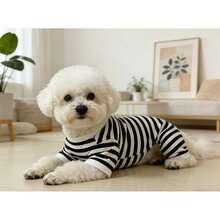 Black & White Striped Dog Clothes, Lightweight Breathable Pet Pajamas For Small Dogs Like Poodle And Teddy, Classic Black And White Striped Dog Belly Wrap, Small Dog Anti-Shedding Sleeping Clothes - Black and White - View 7