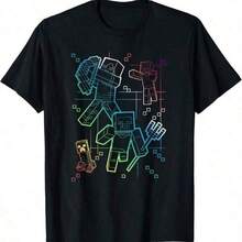 Casual Easter T-Shirts For Girls And Boys 2026, Men's And Women's Clothing, T-Shirt, Minecrafts Group Shot Rainbow Collage T-Shirt, Sports T-Shirt, Men's Clothing, Men's Tops, Graphic T-Shirts, Cute Tops, Women's Tops, Unisex Football Graphic Print T-Shirt For Parties And Valentine's Day Dates, Family Couple Outfit For Match Days, Perfect Gift For Men And Women, Sizes 2 To 10 Years, S-XXXL, Teen Clothing, Men's Clothing, Women's Tops, Perfect Gift For Easter And Mother's Day, For Men And Women, Can Be Matched Parent-Child Outfits. - 黑色 - 查看 8