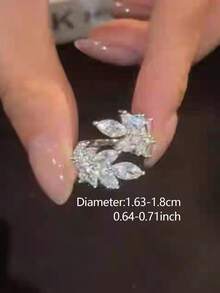1pc Luxury Sparkling Cubic Zirconia Leaf Design Minimalist Elegant Adjustable Ring For Women - Silver - View 3