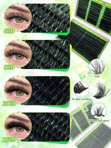 600PCS D Curl Individual Cluster Lash Set, 10-18mm Extra Thick Lashes, 60D+80D+100D+120D+150D Natural & Voluminous, Ultra Soft & Lightweight DIY Lash Extension Kit With Makeup Tools, Perfect For Beginners, Home DIY, Daily Wear, Parties And Gifting - 黑色 - 查看 5
