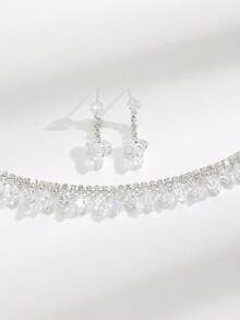 奢华水滴吊坠项链和耳环套装，适合派对、晚宴和特殊场合佩戴 - 白色 - 查看 4