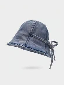 1pc Women's Washed Denim Bucket Hat, Daily Sun Protection Foldable Sun Hat - Women's Bucket Hat - View 3