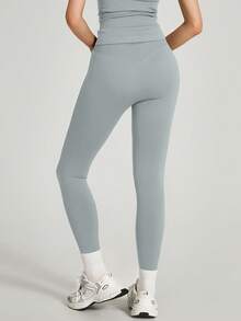 1pc Women High Waist Elastic Fitted Letter Print Sports Leggings - Light Grey - View 2