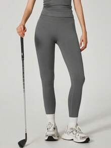 TimeOff 1pc Women High Waist Elastic Fitted Letter Print Sports Leggings - Dark Grey - View 7