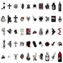 50张暗黑吸血鬼主题涂鸦贴纸 - 防水乙烯基材质，适用于行李箱、笔记本、笔记本电脑、杯子等 - 复古美学 DIY 剪贴簿装饰 剪贴簿用品 文具 趣味贴纸 Kindle - A - 查看 11