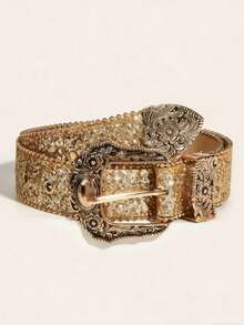 Handmade Crystal Embellished Waist Belt, Extended Length, High Street American Style, New Blue Waist Belt - Gold - View 8