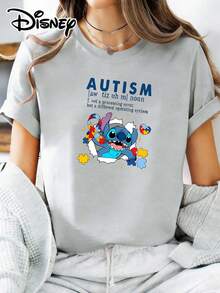 Soft Cotton T-Shirt | Disney "Daisy Duck Balloon Fun" Graphic Tee | Casual Daily WearMade With Soft, Comfortable, And Durable Materials, This Is An Ideal Choice For Spring And Summer. This Crew Neck T-Shirt Is Suitable For Various Occasions, Including Everyday Wear, Shopping, Parties, Travel, And Gatherings, And Also Makes A Thoughtful Gift. - Grey - View 1