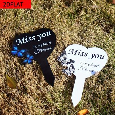 1pc 2D Acrylic Memorial Plaque - Classic Style For Outdoor Garden Lawn Cemetery Decor - Pet, Family And Friends Tribute - Butterfly Heart Shaped Plaque - Thanksgiving Occasion - No Electricity Or Battery Required