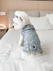 1pc Pet Clothes, Flower Design Durable Cute Outfit For Small/Medium Dogs & Cats - Blue - View 1
