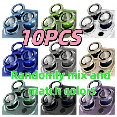 10pcs Random Color Camera Lens Protector Film, Compatible With IPhone 17 Pro Max/16/15/14/13/12/11 Pro Max Pro Plus Mini 16E 17 Air, High Definition Anti-Scratch Lens Cover, Compatible With Phone Cases