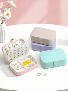 1pc Travel Dual-Layer Jewelry Box, PU Leather Jewelry Storage Case, Snap Closure Jewelry Organizer Box, Suitable For Rings, Pendants, Earrings, Necklaces, Great For Vacation, Beach, Bathroom, Bedroom, Large Capacity - Multicolor - View 4