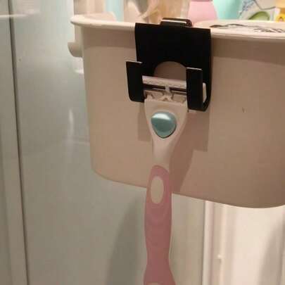 2个免钻孔吸盘式剃须架，兼容手动和电动剃须刀 - 重型塑料淋浴架，节省空间，免安装（适用于潮湿环境）