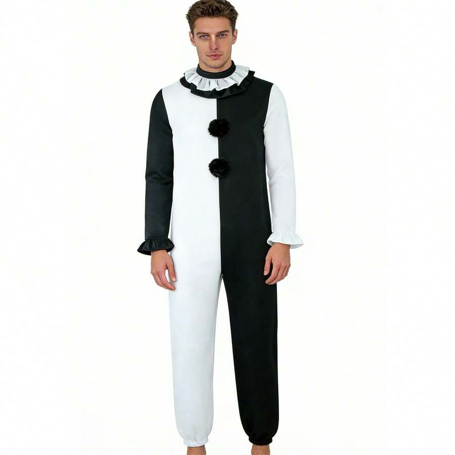 一套男士角色扮演服装，小丑造型，灵感来自美国电影，不含面具 - 黑與白 - 查看 1