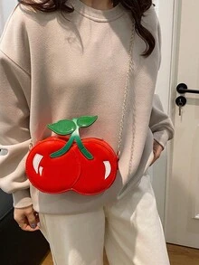 New Spring/Summer Creative Cherry Shape Shoulder Crossbody Bag, Cute Personalized Chain Handbag For Women - Red - View 3