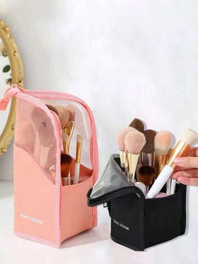 半件装拉链化妆包，透明PVC防水旅行化妆刷收纳包，便携式化妆刷袋，专业化妆包，度假旅行必备，适用于浴室、客厅、卧室装饰，指甲油收纳包