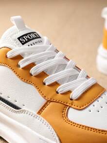 Women's Casual Minimalist Soft Bottom Lace-Up Round Toe Thick Sole Yellow Lightweight Comfortable Athletic Sneakers - Yellow - View 2