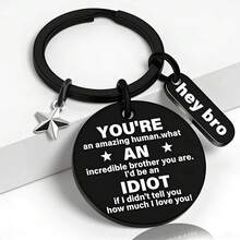 1pc Funny & Meaningful Brother Gift, Stainless Steel Keychain, Cool Black Key Ring, Suitable For Brother's Birthday, Graduation, Unique Gift, You Are Awesome - Black - View 2