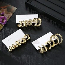 VKME 9 Pairs Of Metal Material Wave Geometric Design Earrings Suit Ladies Elegant Casual Charm Daily Wear - Yellow Gold - View 2