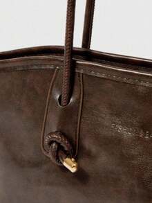 Bolsa de boliche de Pu cor café com zíper e estampa de losangos, grande capacidade, estilo sacola, com toque aveludado, modelo retrô, com detalhe de corda, ideal para uso diário feminino. Bolsa com laço na moda para mulheres. - Café - Ver 10