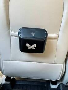 1pc Cute Butterfly Car Trash Can, Butterfly Trash Can Storage Box Black ABS Square Press Trash Can, Waterproof Trash Can. - Butterfly Trash Can - View 5