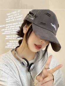 New Distressed Baseball Cap, Unisex Korean Style Embroidered Sun Visor Hat,Summer,Beach,Holiday - A - View 5
