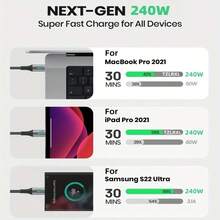 240W 超级快充和高速数据传输 Type-C 转 Type-C 数据线，兼容三星、Air 15/16/17 及其他设备 - 黑色 - 查看 9