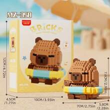 Small Particle Building Blocks, Educational DIY Interactive Toys - Single Box Beach Piglet Series [Random Style] - Multicolor - View 3