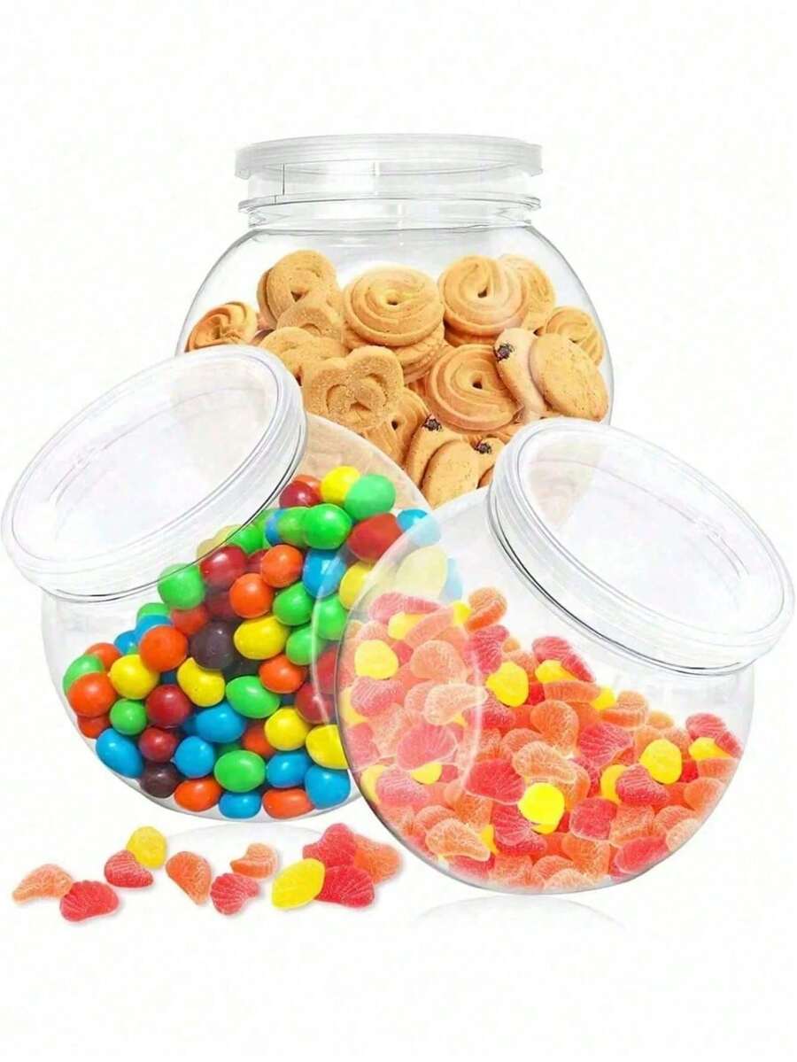 1/3/5pcs 350ml Transparent Plastic Jars With Lids, Wide Mouth Design, Suitable For Storing Candies, Gummies, Cookies And Snacks On Kitchen Counter, Also Can Be Used For Home Decor, Party And Holiday Storage - Clear - View 1