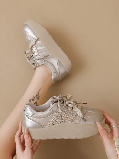 2026 Summer New Thick Sole Casual Lace-Up Platform Sneakers, Versatile Soft Bottom Sports Shoes, Anti-Slip Small White Shoes For Petite Women