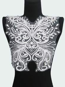 Miếng vá ren thêu thủ công mới, đính sequin và hạt cườm 3D, thích hợp để trang trí váy cưới DIY, chiều dài: 40CM, chiều rộng: 32CM - A - Xem 11