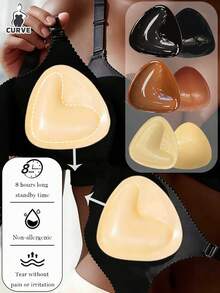 1 Pair Double-Sided Reusable Self-Adhesive Bra Pads, Thickened Invisible Bra Inserts, Waterproof For Swimming - Apricot - View 1