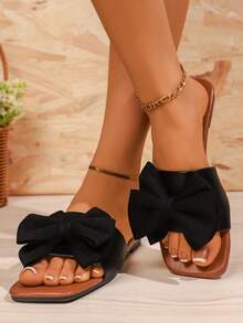 2026 New Matte Bowknot Slide Sandals, Soft Sole Non-Slip Outdoor Wear, Girly Style - Black - View 1