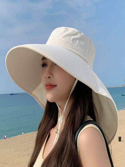Mũ tai bèo thời trang nữ chống tia UV, có lỗ buộc tóc đuôi ngựa - Chất liệu polyester thoáng khí, dây rút điều chỉnh, thích hợp cho hoạt động ngoài trời và thường ngày, mùa hè, đi biển.