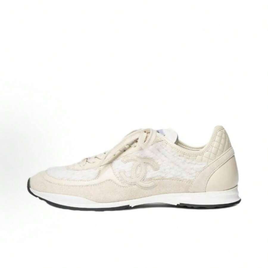 CHANEL 25K Calfskin Round Toe Lace-Up Low-Top Casual Shoes, Women's, Ivory White. - 象牙白 - 查看 1