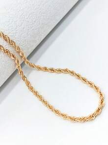 1pc Stainless Steel Gold Twist Anklet, Length 21.5-26.5cm, Women's Foot Jewelry - Gold - View 8
