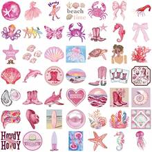 50pcs Pink & Blue Aesthetic Stickers, Summer Beach Stickers, Vacation Stickers, Pink Aesthetic Waterproof Vinyl Stickers For Water Bottles, Laptops, Phones, Luggage, Notebooks, Fridges, Headphones, Etc. - Multicolor - View 9