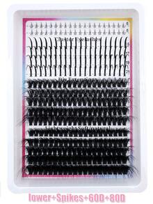 4款漫画风格假睫毛簇，尖头假睫毛，单根睫毛簇，320/310/290/190根装，尖头+下睫毛+160D+200D/60D+80D/80D+100D多款自然妆效，长度6-21mm混合，猫眼浓密水润假睫毛，可重复使用，单根分段式假睫毛，轻盈柔软，在家即可DIY嫁接睫毛 - DD - 查看 10