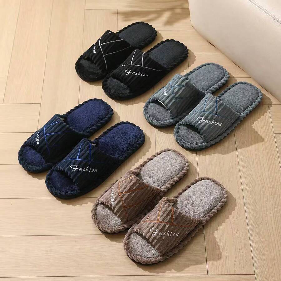 New Fashionable Striped Embroidered Open-Toe Comfortable Slip-On Foam Slippers - Men's Slippers - View 1