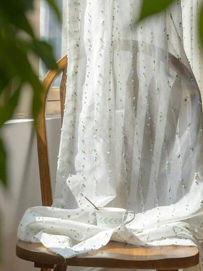 1pc Jacquard Translucent Geometric Pattern Sheer Curtain - Japanese Linen Style, Rod Pocket Design, Suitable For Living Room And Bedroom - Transparent And Filtering Curtain, Living Room Curtain, Bedroom Curtain (180g Fabric Weight)